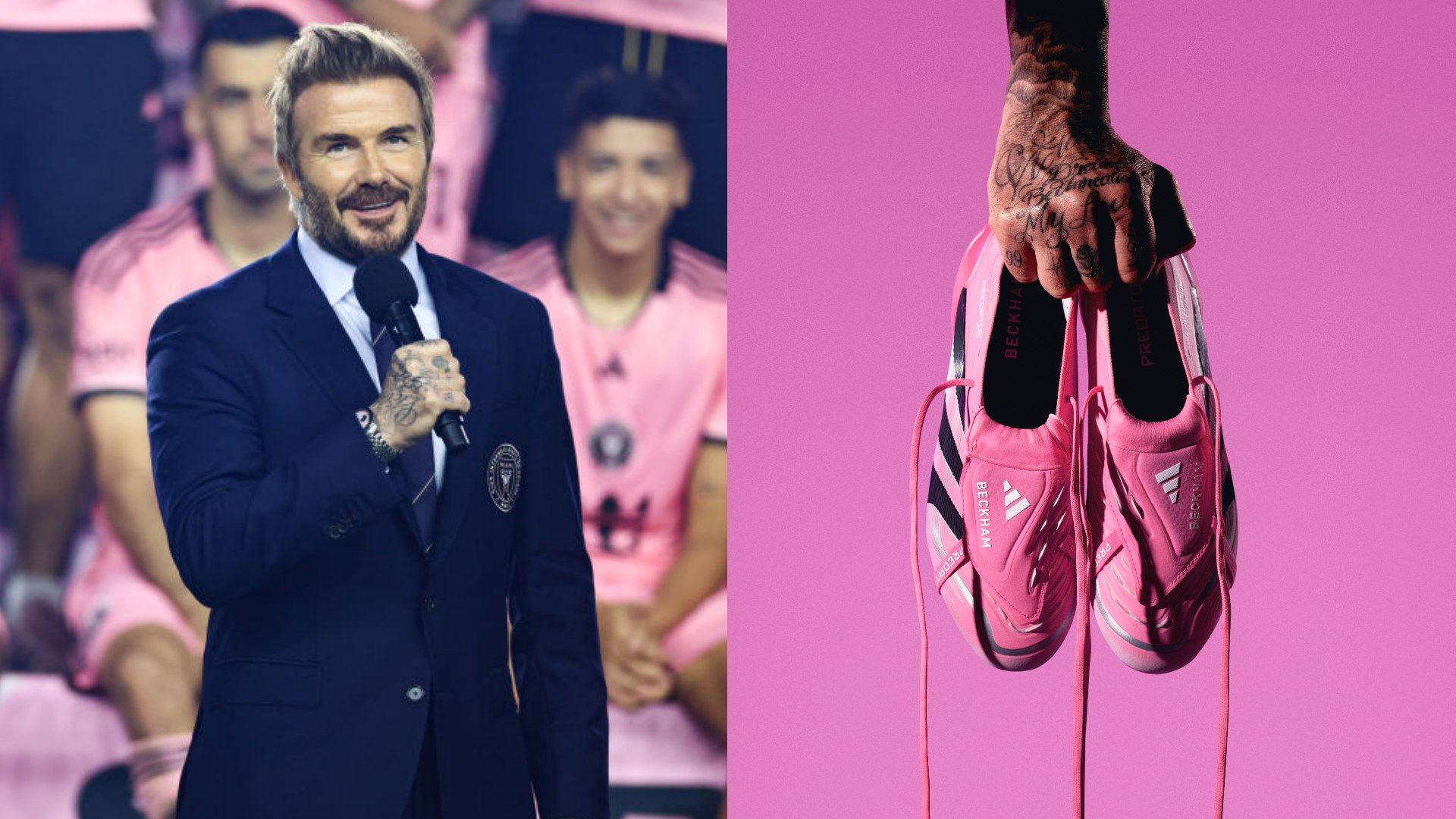 ديفيد بيكهام يُحدث تأثيرًا على اتجاهات الموضة مع حذاء Predator Elite الجديد من adidas، المستوحى من القمصان الوردية الشهيرة لنادي إنتر ميامي